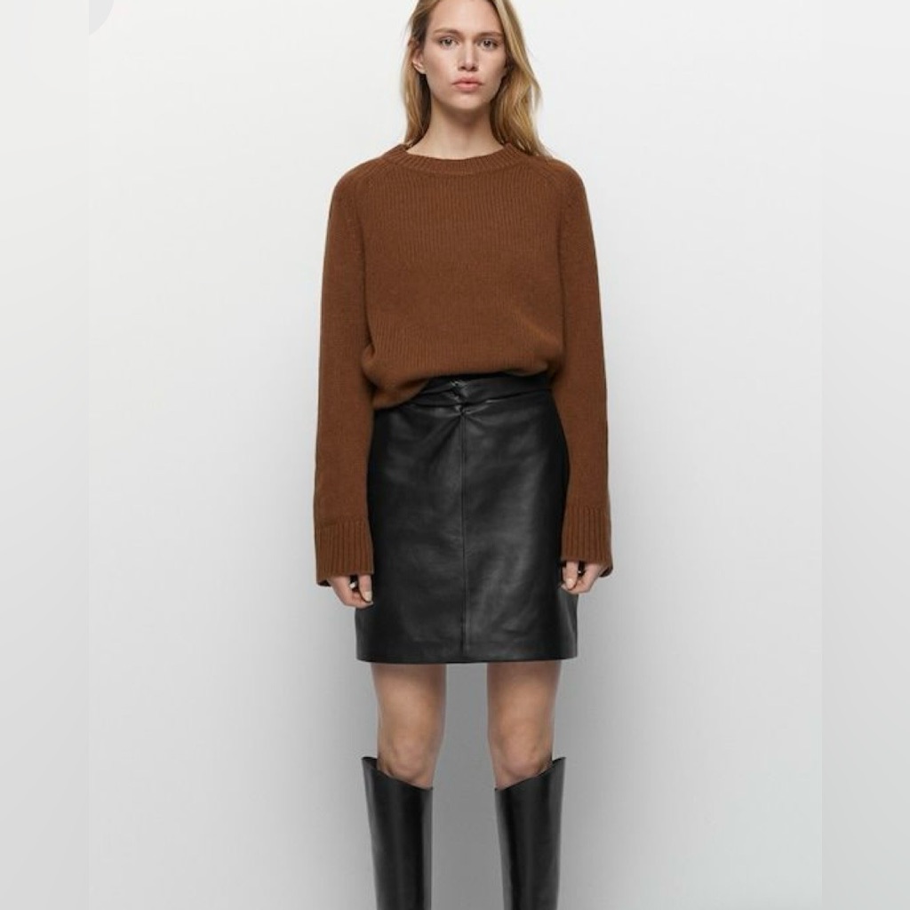 Massimo Dutti Genuine Lamb Leather Mini Skirt | Butter Soft | Size L | Black
